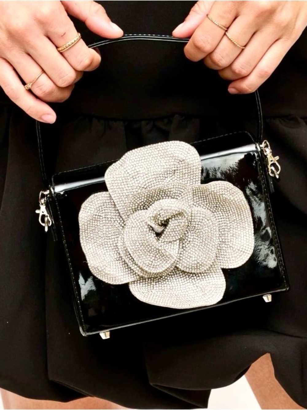 Urban Expressions Silver Rhinestone Rose Bag